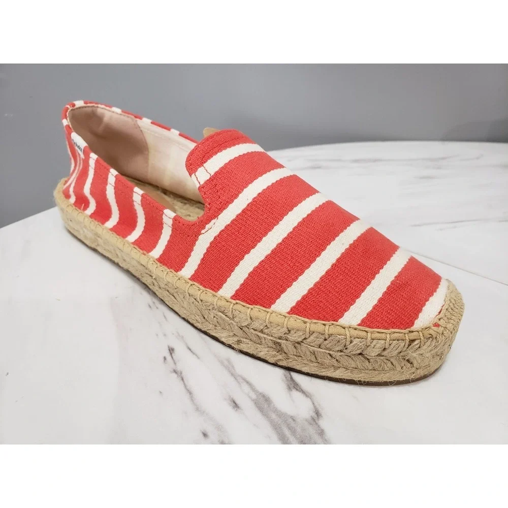 NEW Soludos Smoking Slipper Espadrille Slip-on Women's 9.5 CORAL STRIPED SHOES